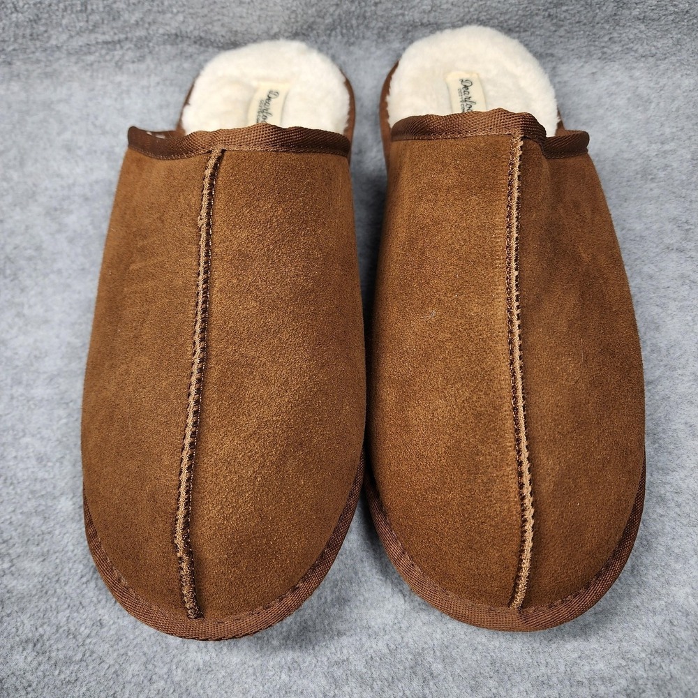 Dearfoams Shoes Mens Size 11 to 12 Brown Suede Cozy Comfort Mule Fur Slippers